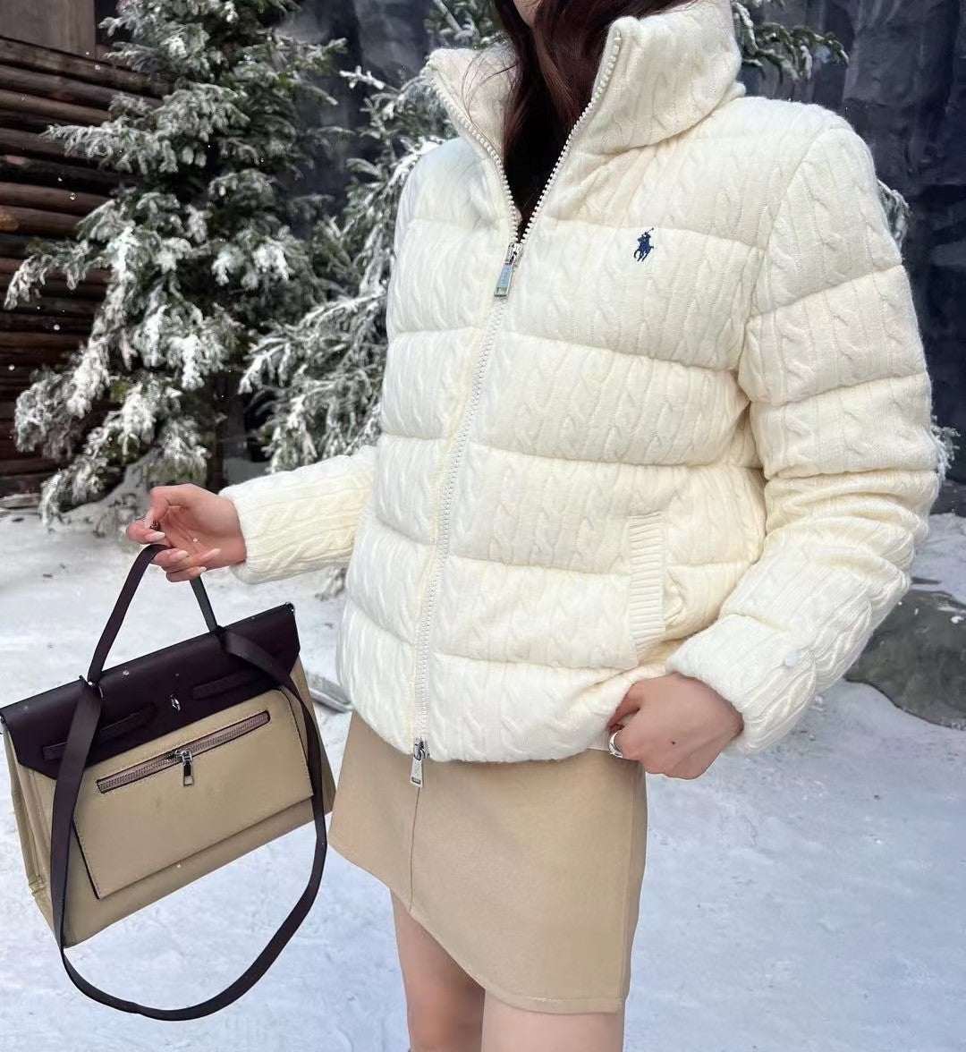 Ralph Lauren Cable-Knit Pattern Puffer Jacket