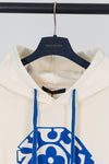 LV Çiçek Desenli Mavi Kordonlu Kapüşonlu Sweatshirt